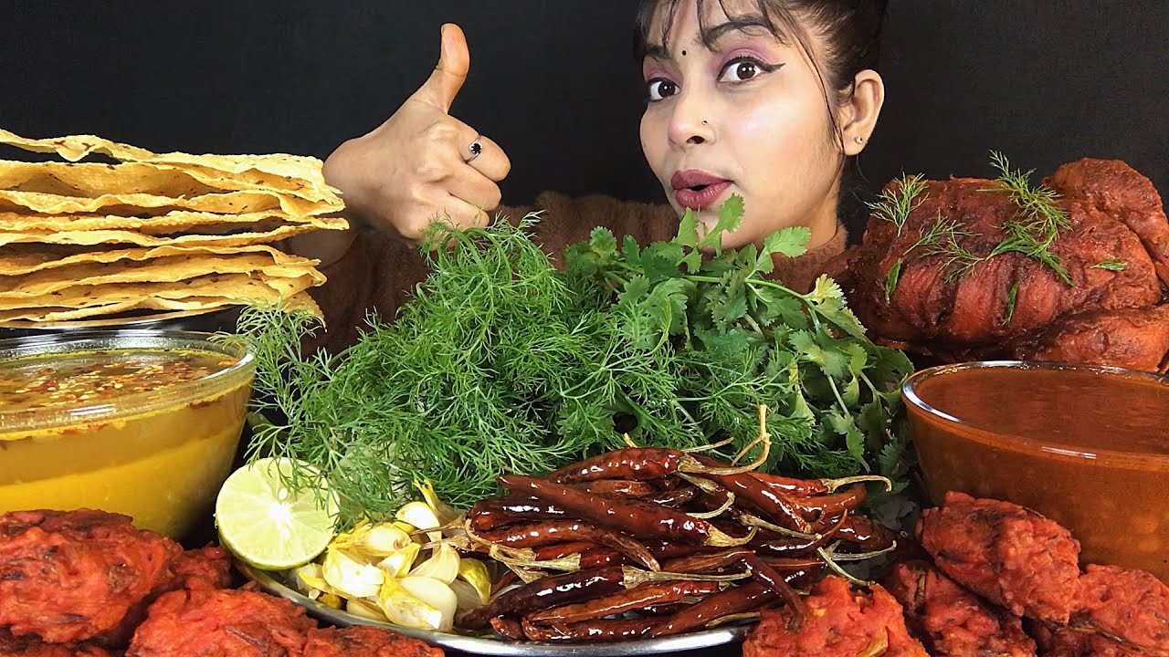 EATING DAAL BHAT CHANA DAL DHANIYA SOYA BHARTA VEG PAKODA MASALA WHOLE CHICKEN | ASMR EATING SHOW 