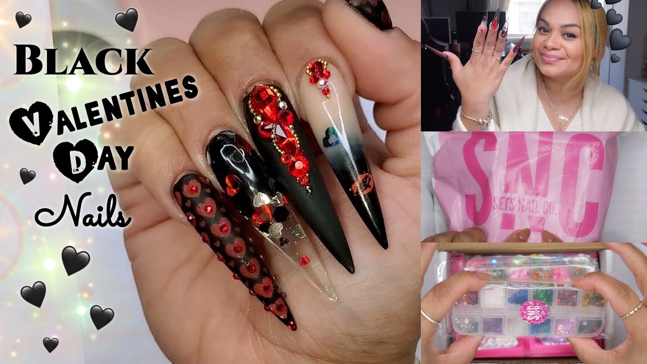 Nail Mail Unboxing | Black Valentines Day Nails | Hard Builder Gel Nails Tutorial
