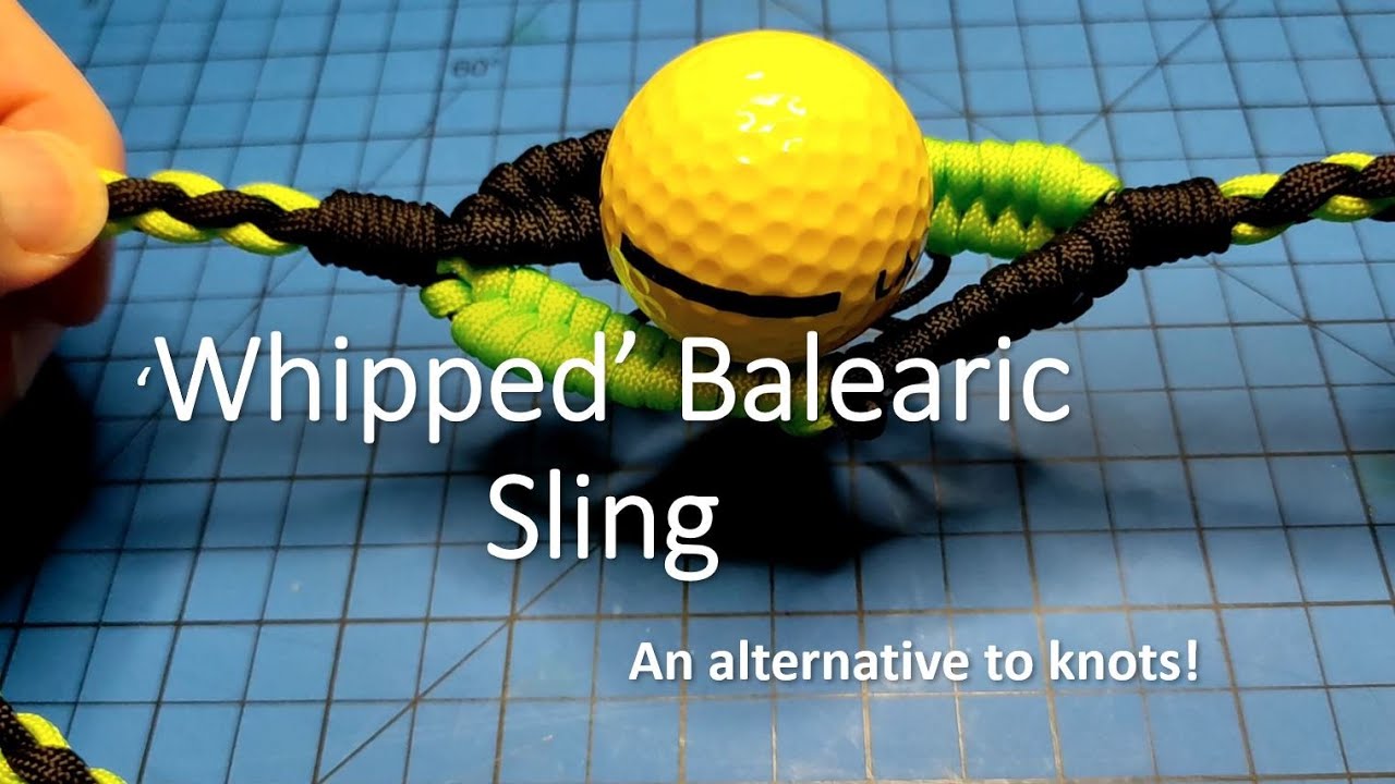 ET#28.  Whipped Paracord Balearic Shepherds Sling Harlequin Hack Fewer Knots Golf Ball Smiling