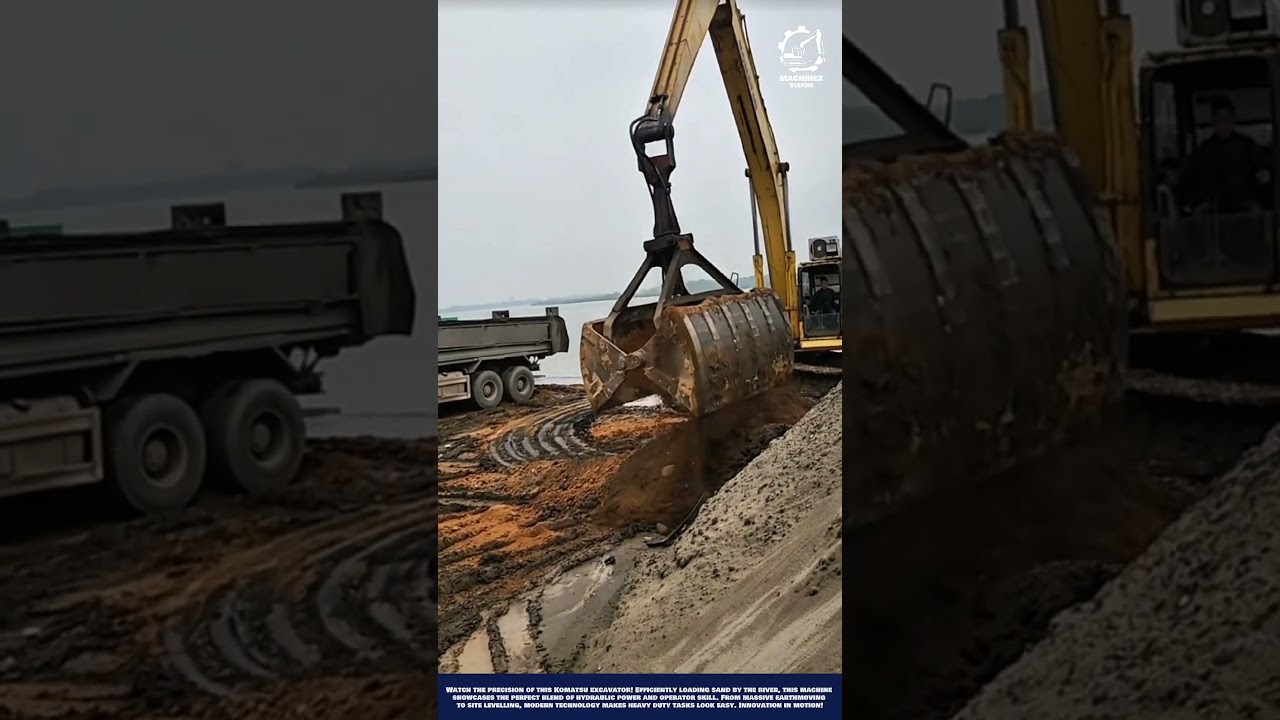 Productive Sand Loading Machine Work for Riverbank Maintenance and Material Transport