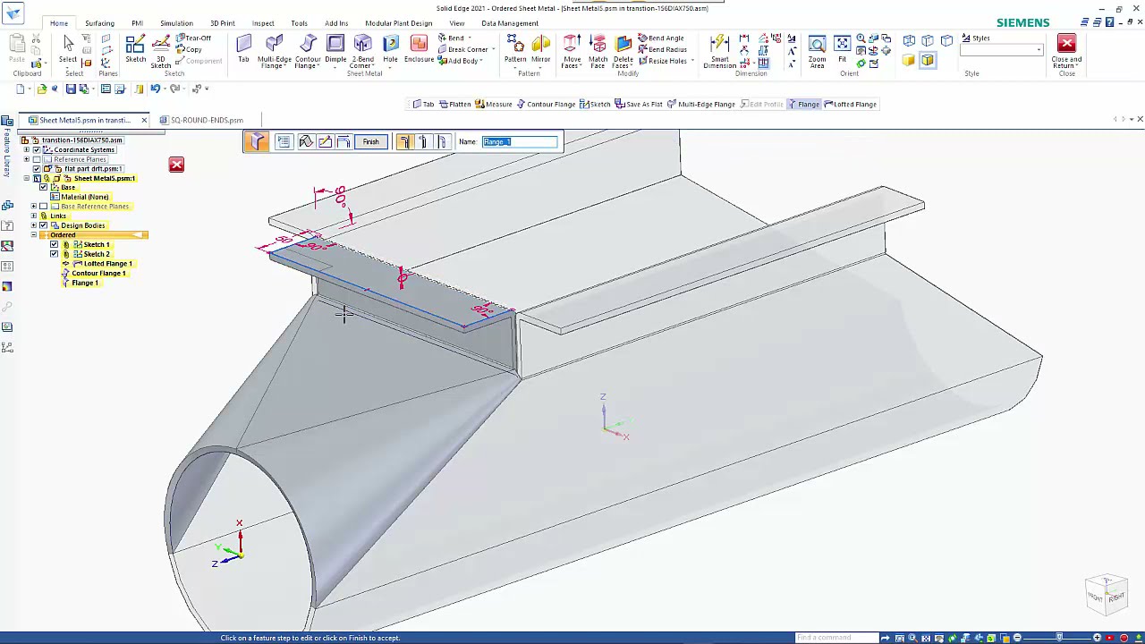 Solid Edge sheet metal lofted and contour flanges