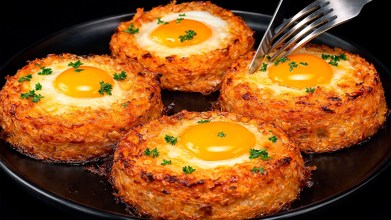 No meat needed! Easy cabbage potato nests with a perfect egg.