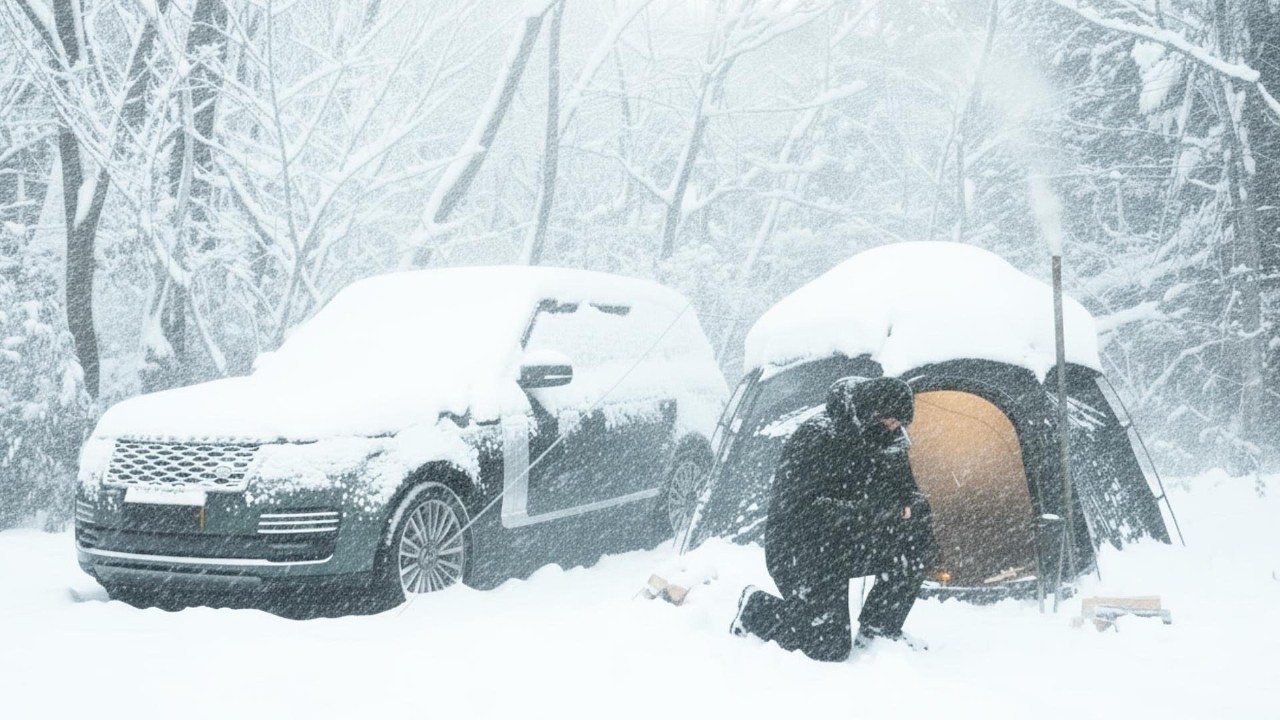 Surviving a -31&deg;C Blizzard in a Hot Tent | Snow Camping with Luxury Beef & Shrimp