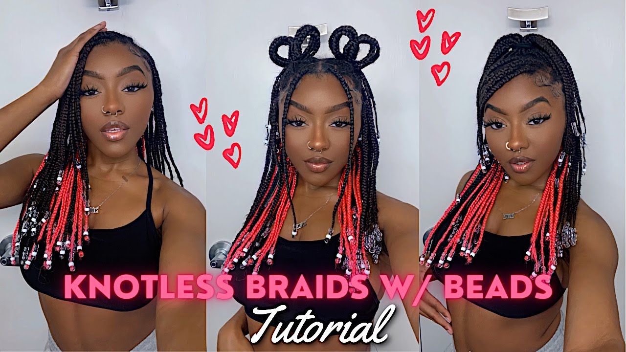 SHORT KNOTLESS BRAIDS WITH BEADS AND A POP OF PINK! 💕 | TUTORIAL