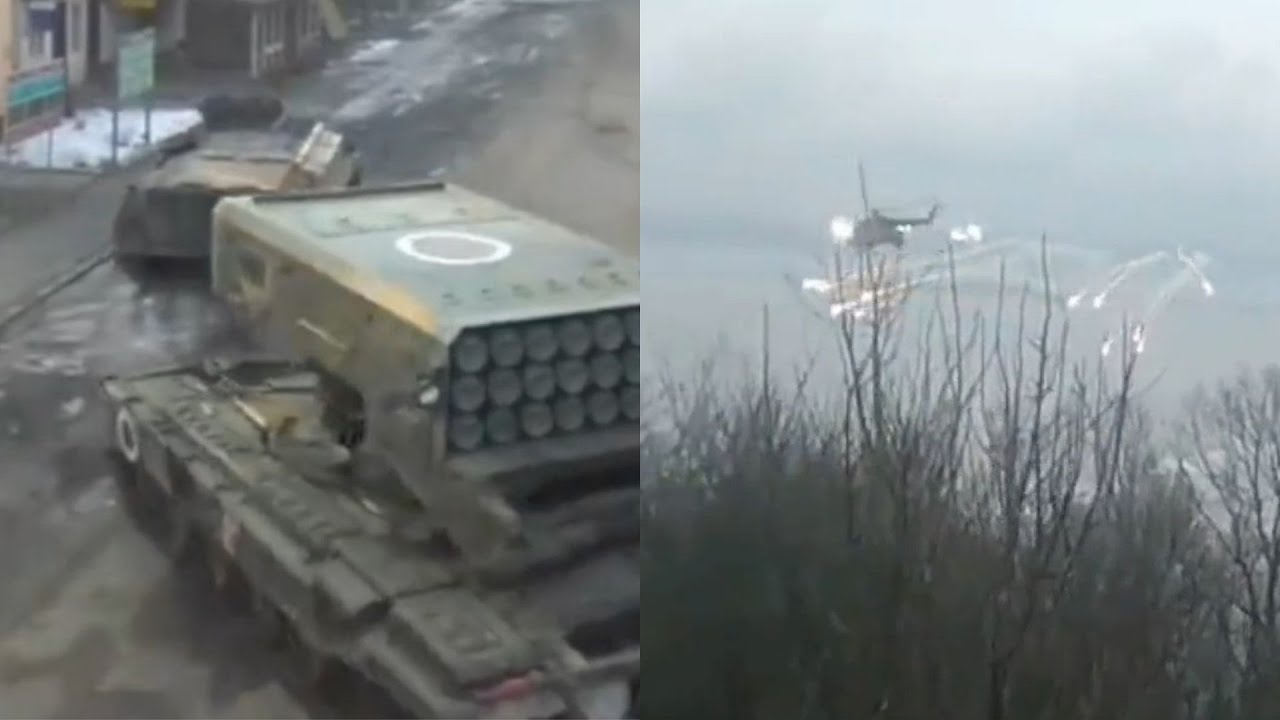 Missile strikes and helicopter deployments mark first day of Russian attacks on Ukraine
