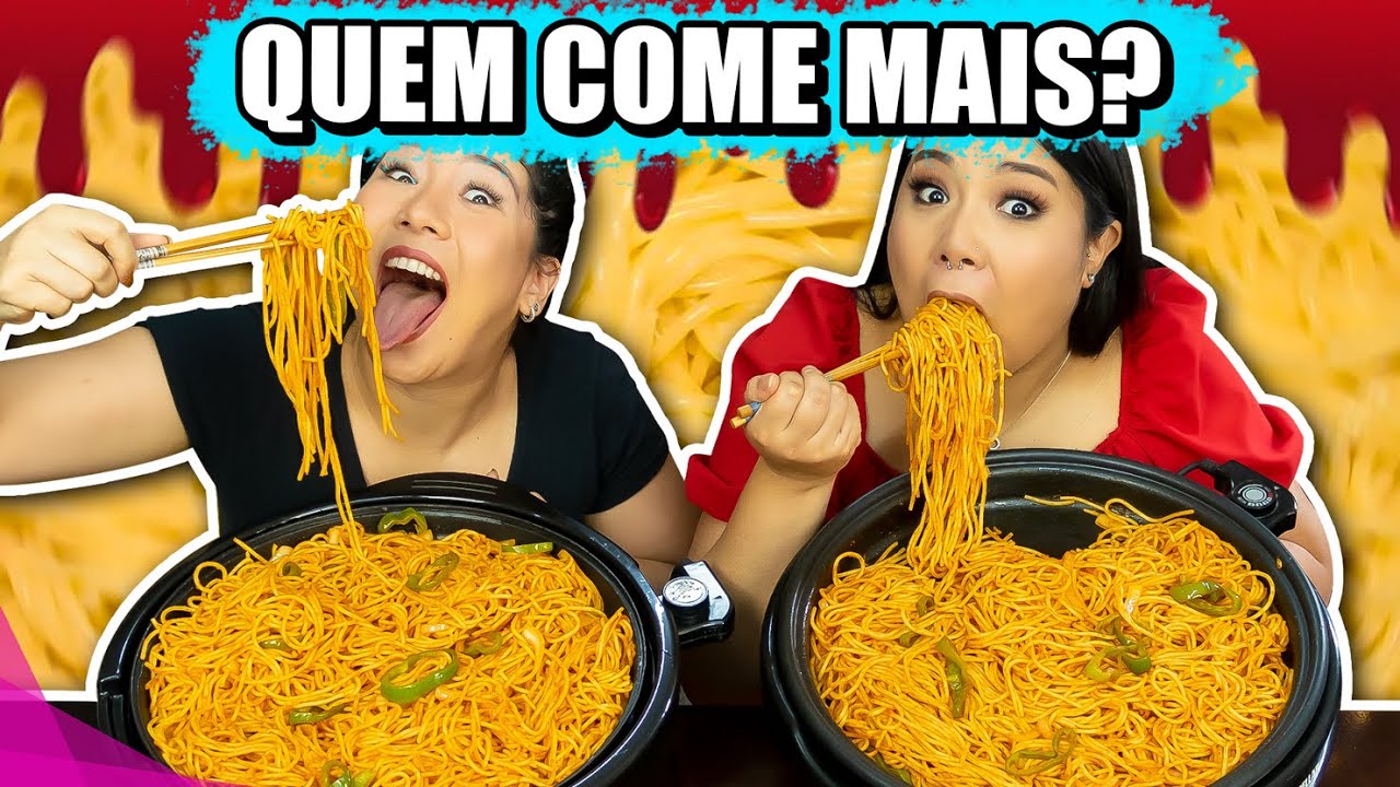 QUEM COME MAIS MACARRÃO JAPONÊS GANHA 🍝 *mukbang challenge* | Blog das irmãs