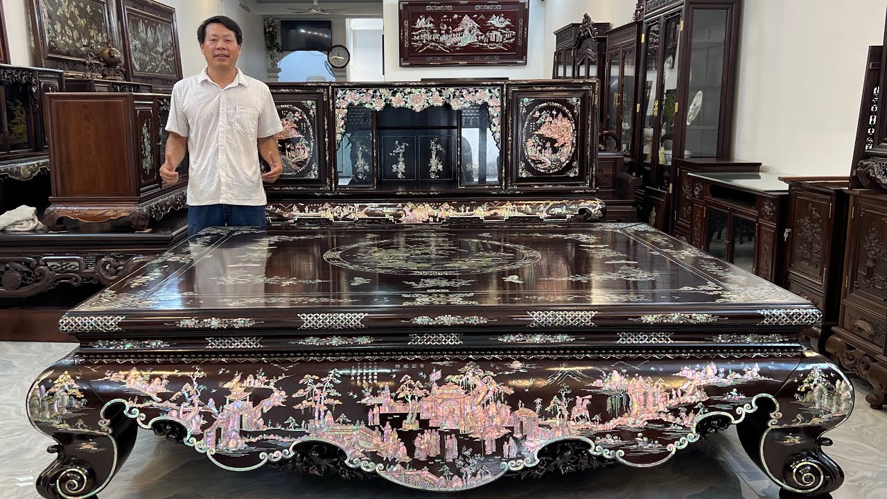 Cặp sập tủ khảm tích. Hội nghị diên Hồng. Ốc Singapre đỏ rực lửa. Lh :0943866269
