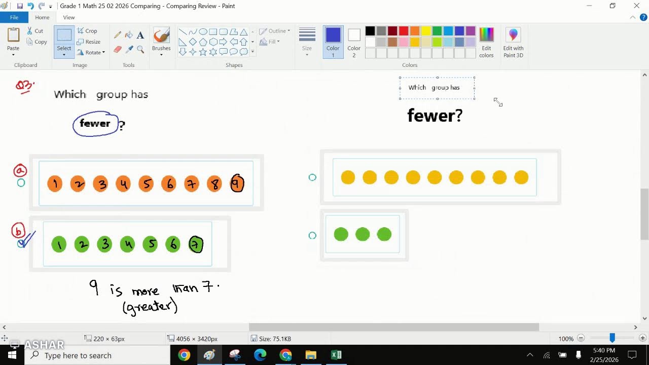 Math, Grade 1, February 25, Comparing