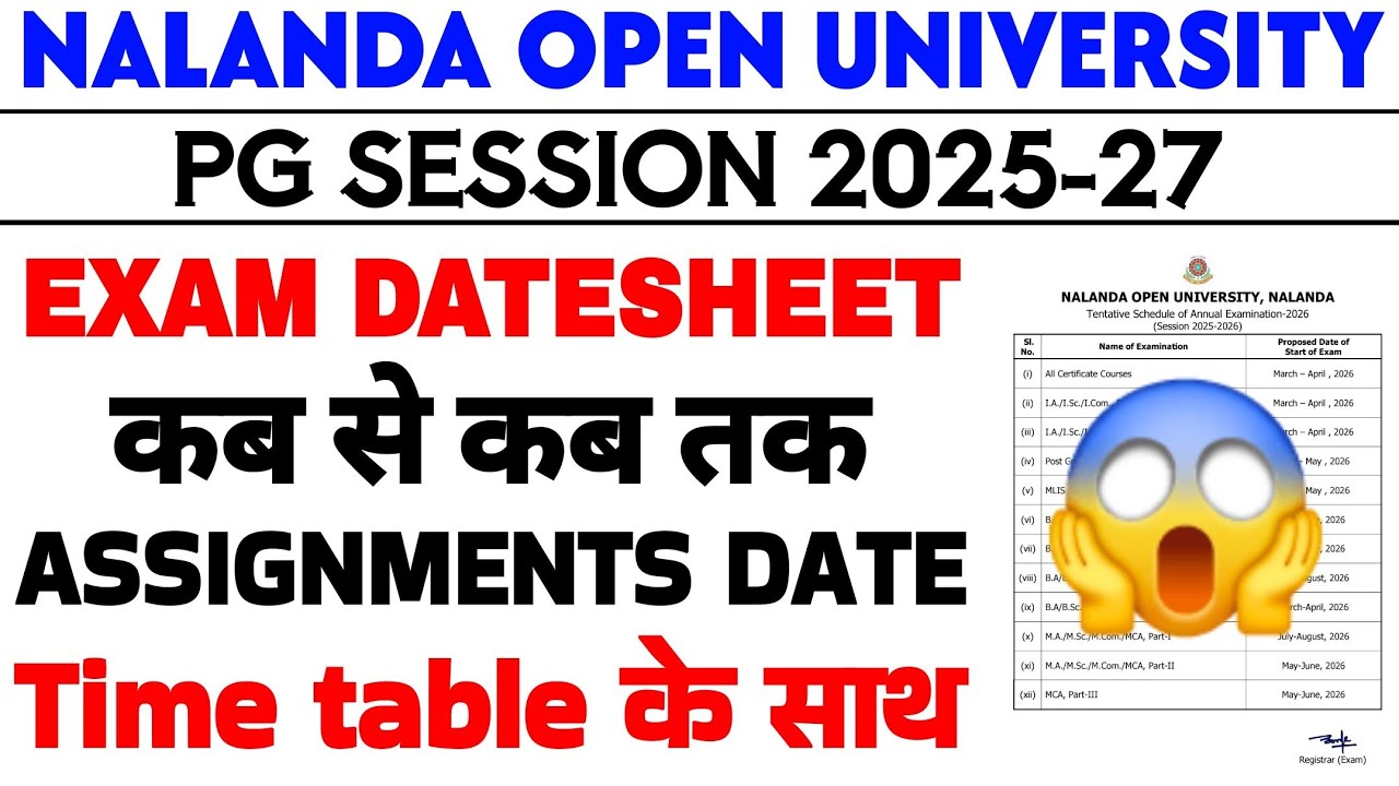 Nalanda open university Pg Session 2025-27 Exam datesheet released || Nou Pg Exam datesheet out now 