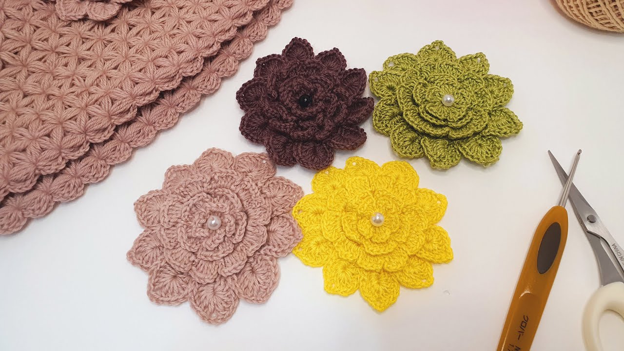 자스민모자 코사지뜨기 / 코바늘 코사지 / Crochet Flower corsage (277)