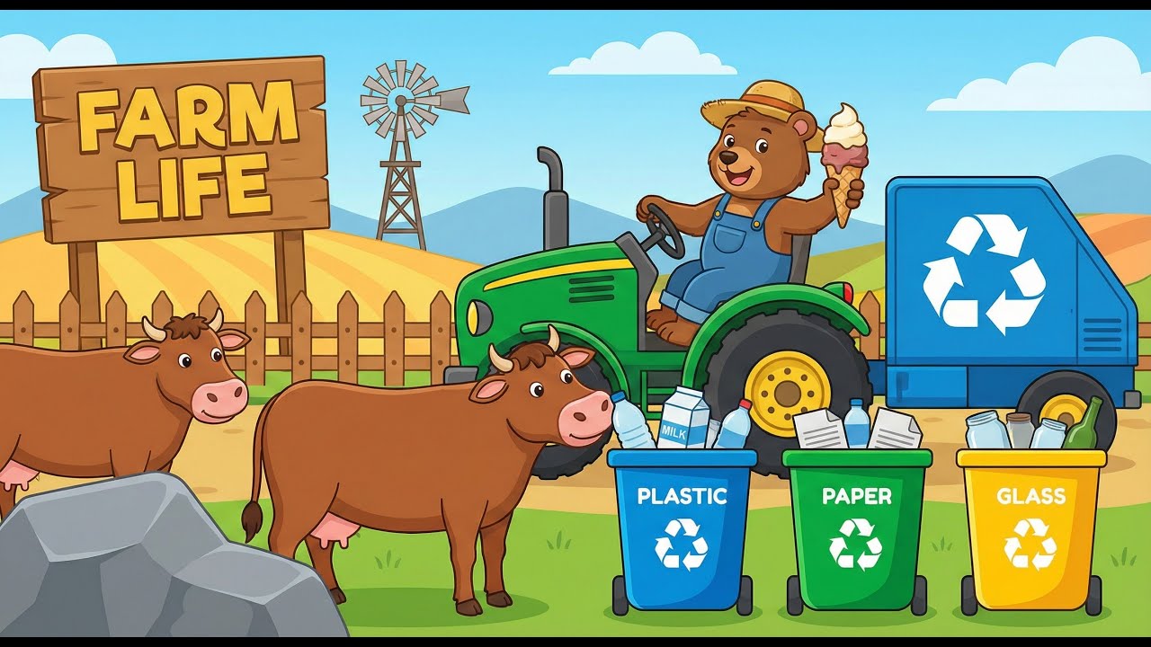 Bear Farmer Drives Big Milk Truck & Ice Cream Factory 🍦 Satisfying 3D Animation for Kids
