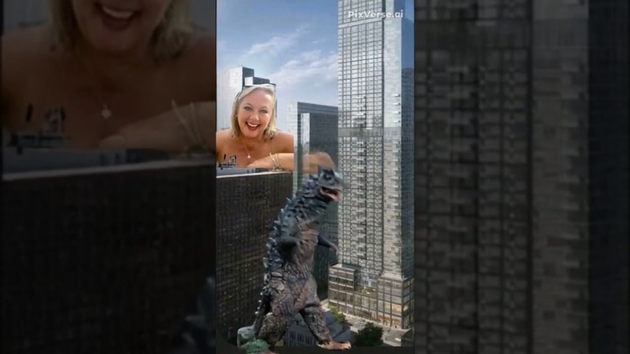 A kaiju is terrified of the giantess #fantasy #mom #dress #beauty