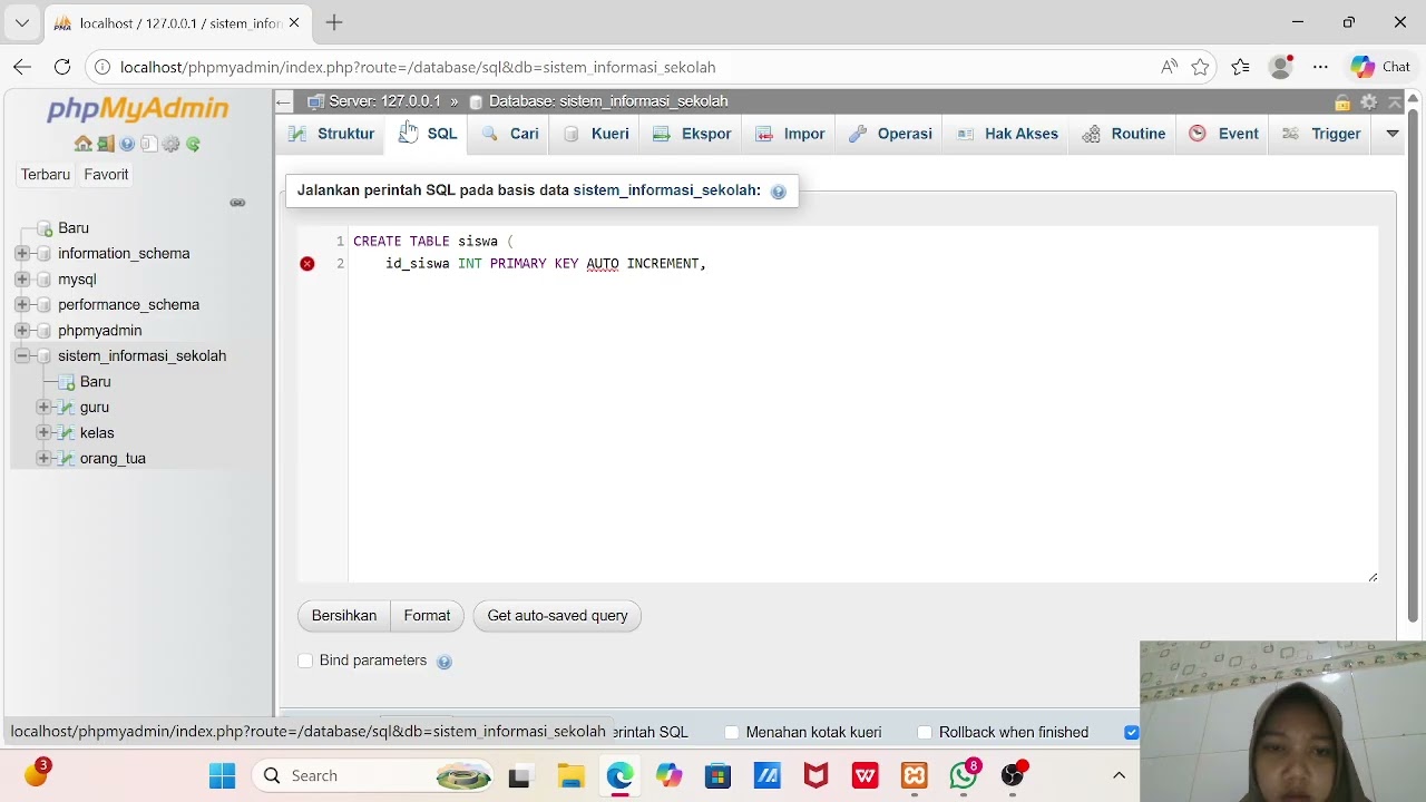Praktikum SQL membuat database Sistem Informasi Sekolah. 