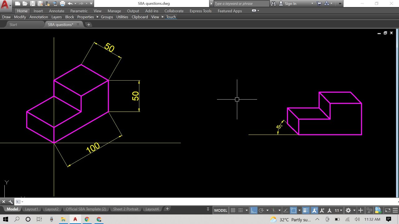 How to: Draw an Object in (Cabinet) Oblique Projection Given the Isometric Equivalent in AutoCAD