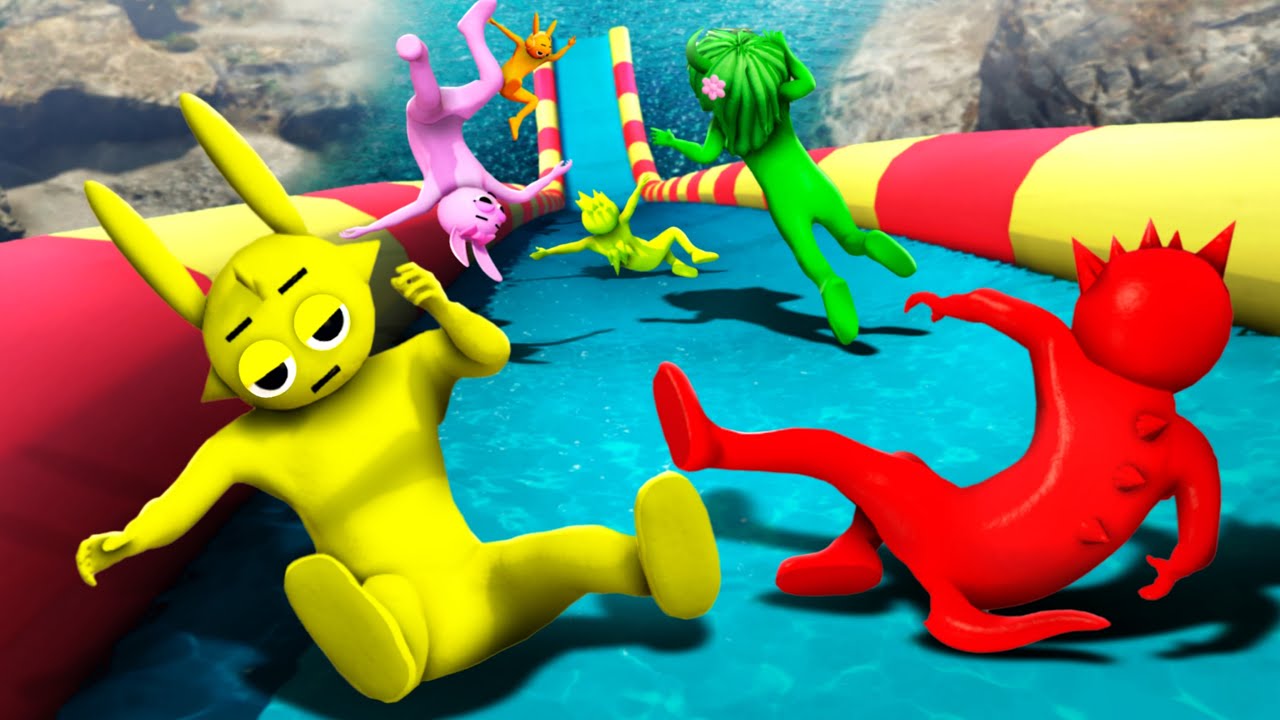 GTA 5 Incredibox Sprunki Team Water Slide Jumps into Water - 5 [Crazy Ragdolls]