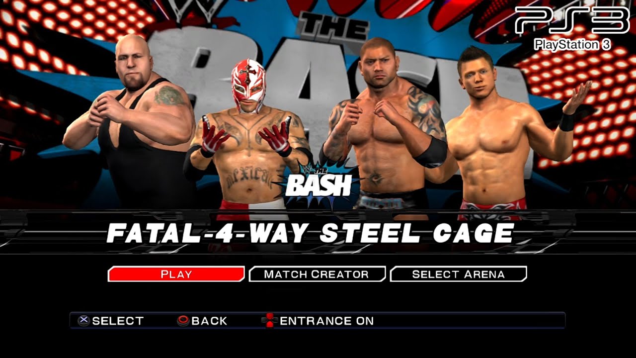 WWE SVR 2011 PS3 - Rey Mysterio VS Batista VS Big Show VS The Miz - Fatal 4-Way Steel Cage