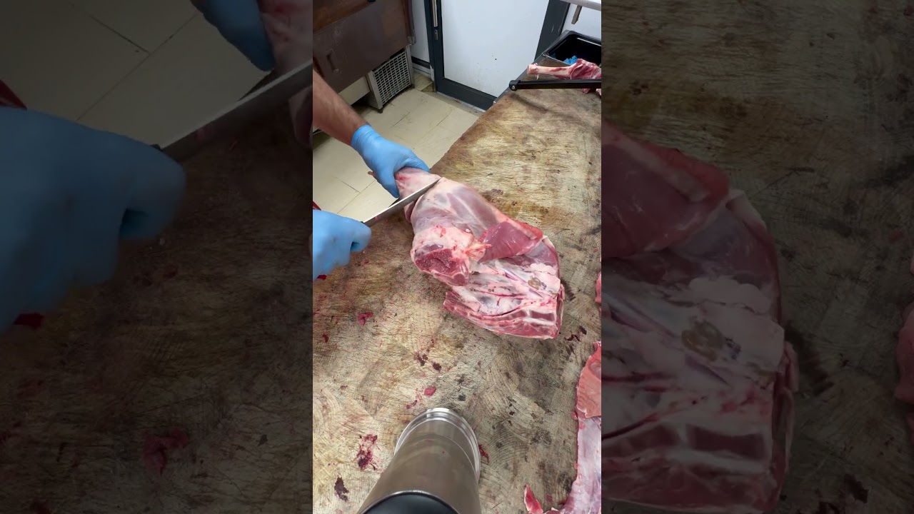 Taking off lamb 🐑 shank 🦴 #meat #lamb #shorts @cut