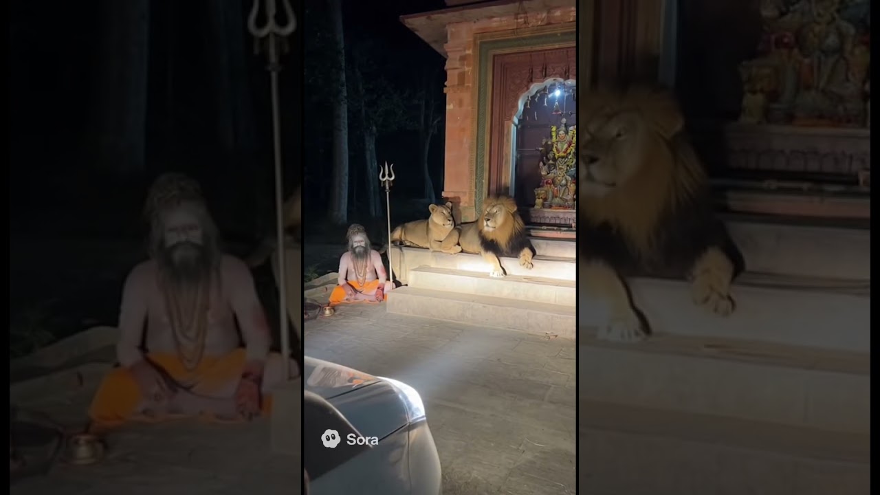 Lions Guard Durga Temple at Night: Mystical Indian Encounter