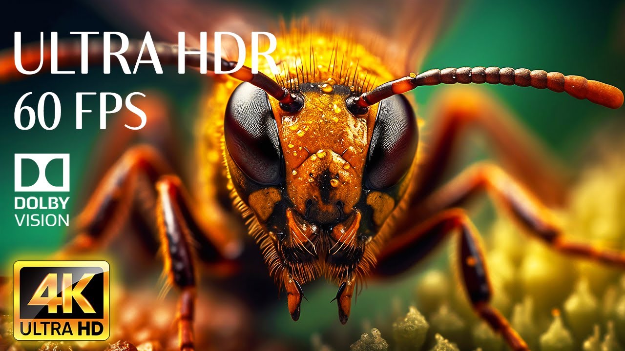 MACRO ANIMALS - 4K HDR 60fps Dolby Vision with Animal Sounds & Soothing Music (Colorful Dynamic)