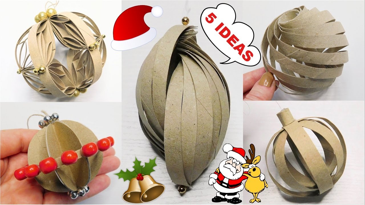 5 Christmas Tree Bauble Ideas 🎄 Paper Rolls Reuse Crafts 🎄 Cheap Christmas Decor DIY Tutorials