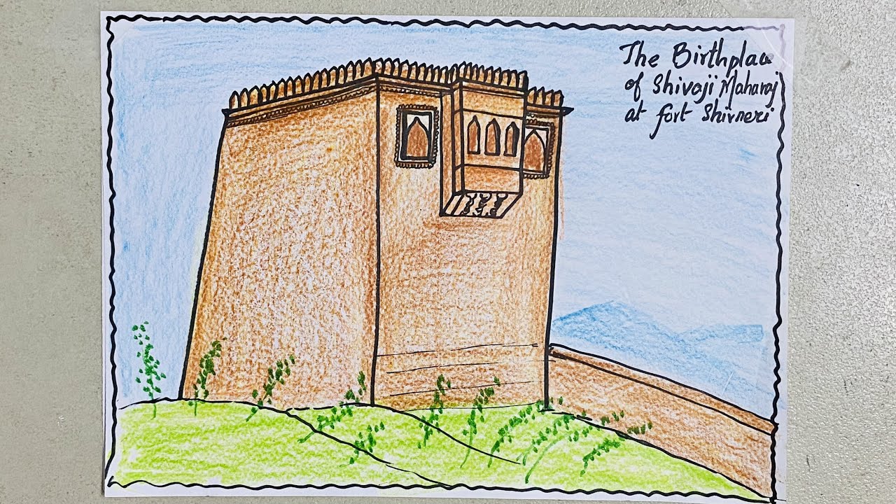 Birth place of Shivaji maharaj fort Shivneri drawing for school history project