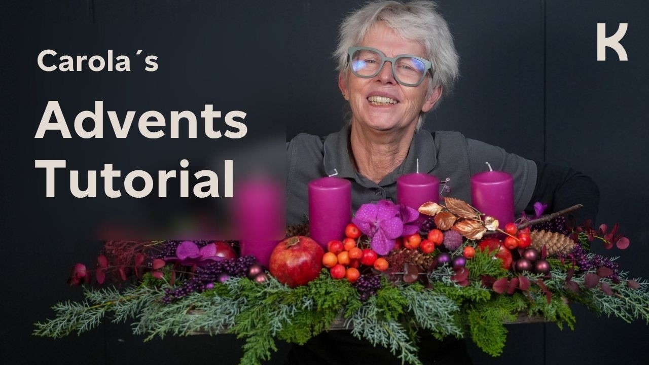 Adventsgesteck in Trendfarben &ndash; Lila, Pink & Rot nat&uuml;rlich kombiniert