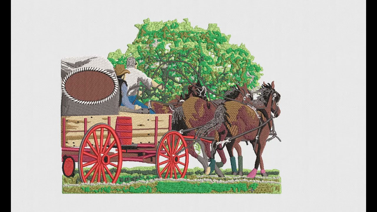 Horse Carriage Scenery Embroidery Design | Scenery Embroidery File | DigitEMB