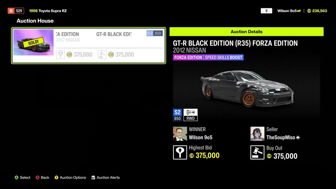 2012 Nissan GT-R Black Edition (R35) Forza Edition Forza Horizon 6 Auction House Sniping