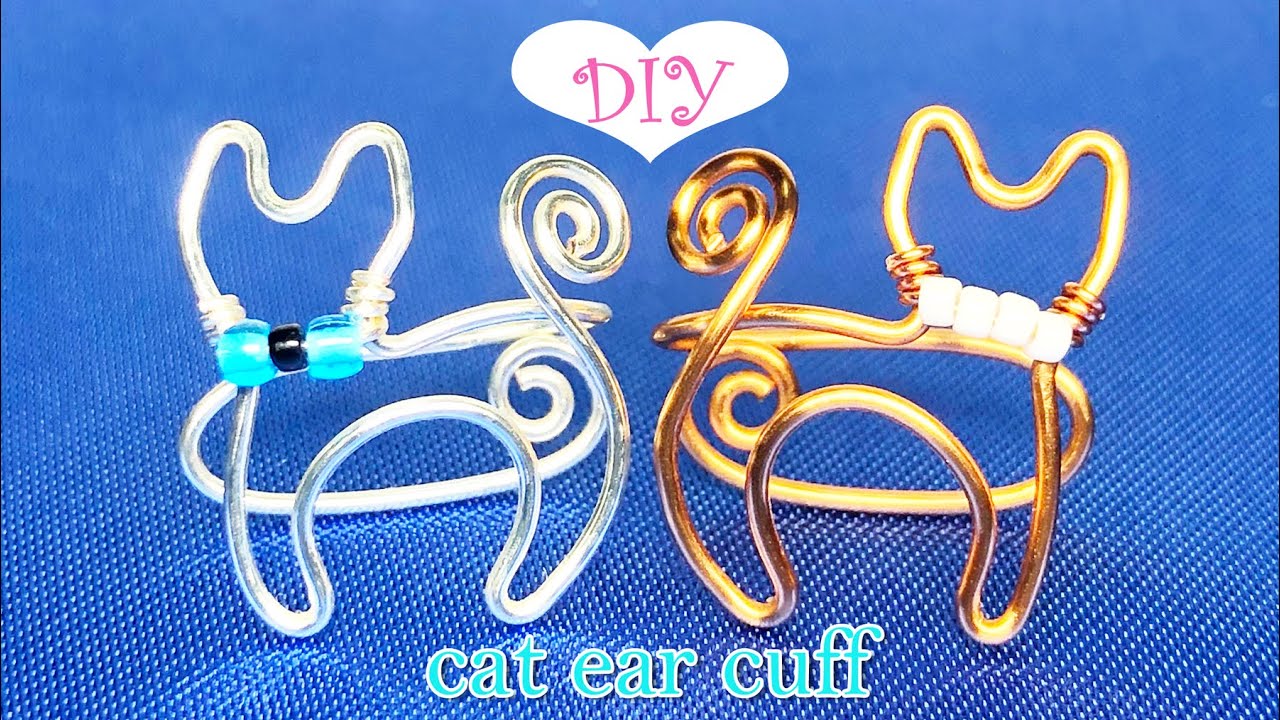 DIY jewelry★猫のワイヤーイヤーカフの作り方|ワイヤーアクセサリー|Wire ear cuff|Wire jewelry|Cat ear cuff|Easy tutorial