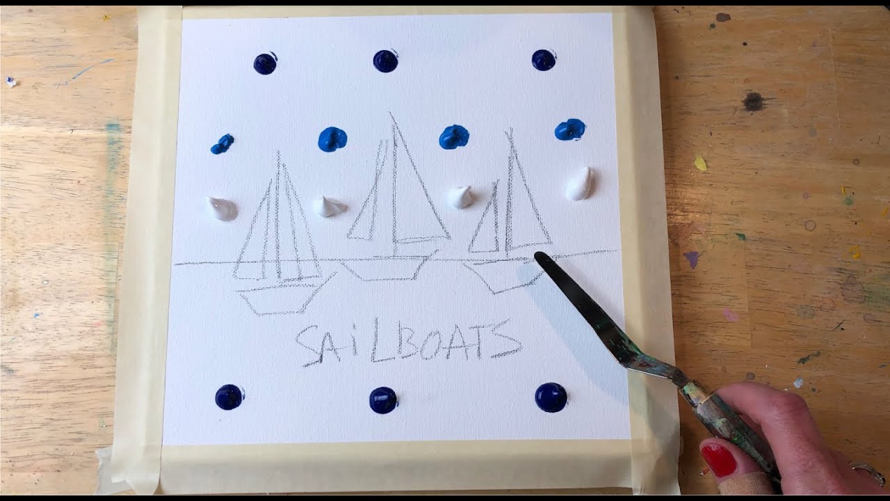 Daily Painting #16/ Acrylic Painting for Beginners/ Sailboats Demo/ Palette Knife/ fan brush
