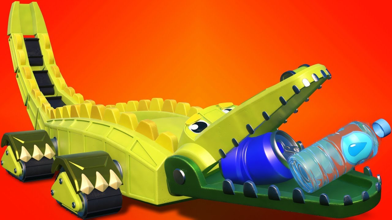 AnimaAuta - Uklízení pláže s krokodýlem - dětské animáky s náklaďáky a zvířaty