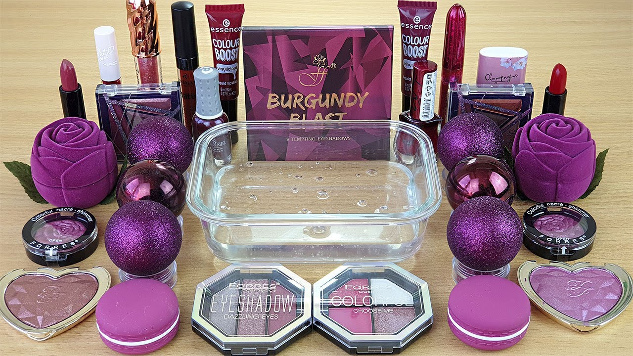 BURGUNDY SLIME Mixing makeup and glitter into Clear Slime Satisfying Slime Videos