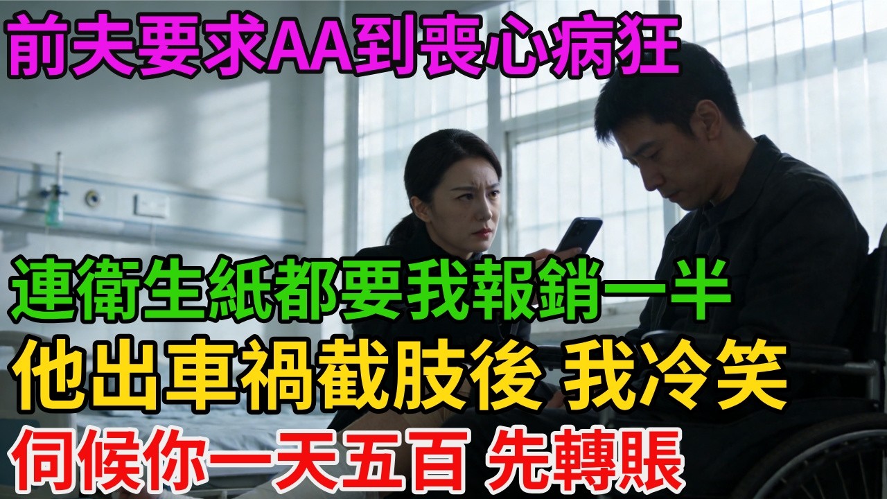 前夫要求AA到喪心病狂，連衛生紙都要我報銷一半，他出車禍截肢後，我冷笑：「伺候你一天五百 先轉賬！」【阿馨夜讀】#故事分享#情感#婆媳矛盾#AA制