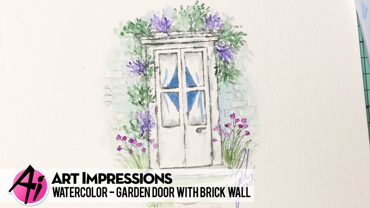 Ai Watercolor - Garden Door With Brick Wall