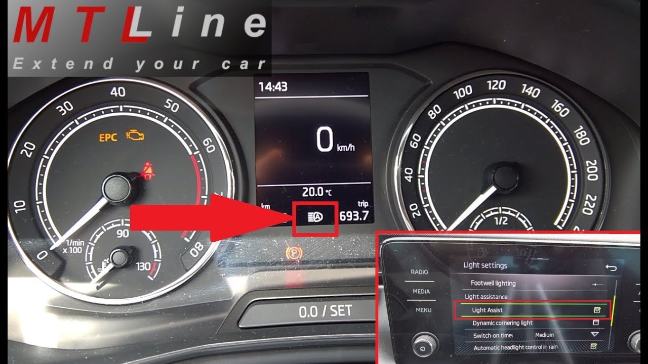 Skoda Scala, MY2019  - Light Assist activation (automatic switching between low/high beams)