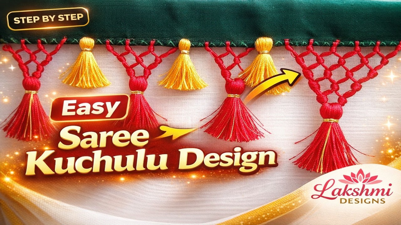 Saree Kuchul Design Step by Step | Easy Red Gold Tassel Pattern for Beginners | Lakshmi Designs