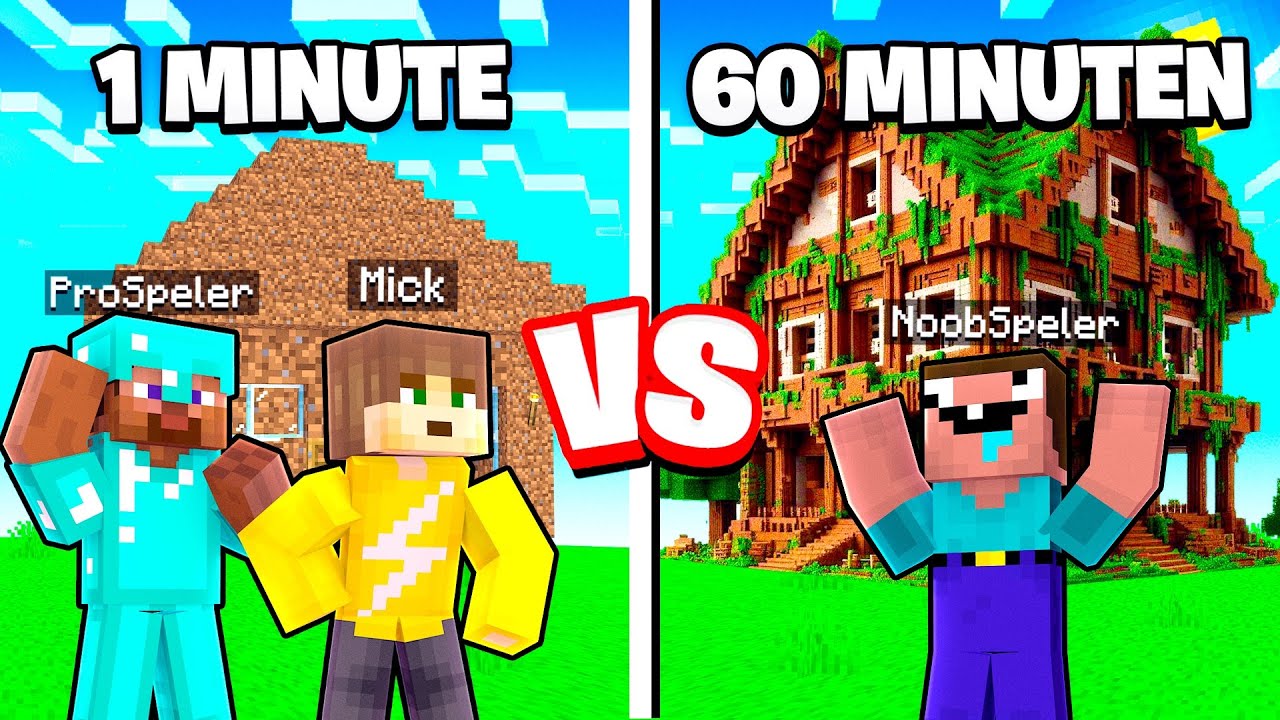 1 MINUUT vs 1 UUR DIRT HUIS BOUWEN In Minecraft!