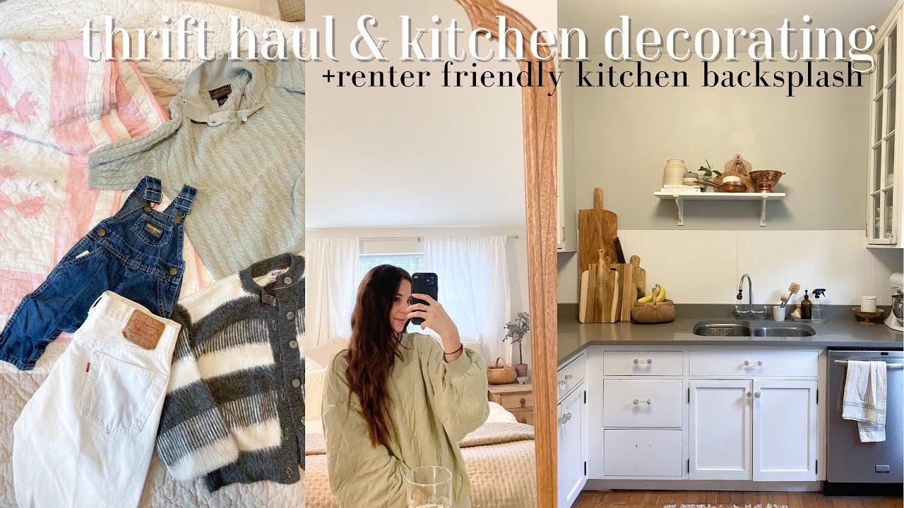 Renter friendly kitchen makeover + thrift haul | evening vlog