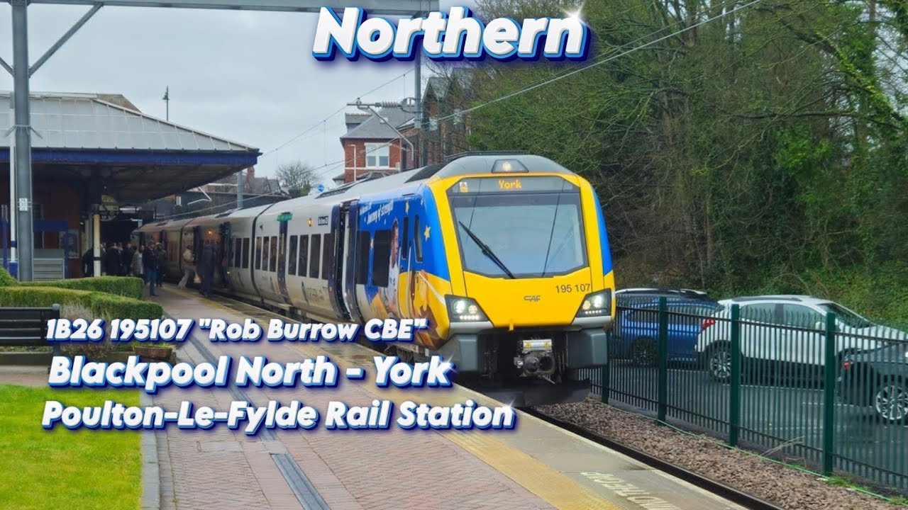 Northern 195107 Run's 1B26 Blackpool North To York At Poulton-Le-Fylde Station