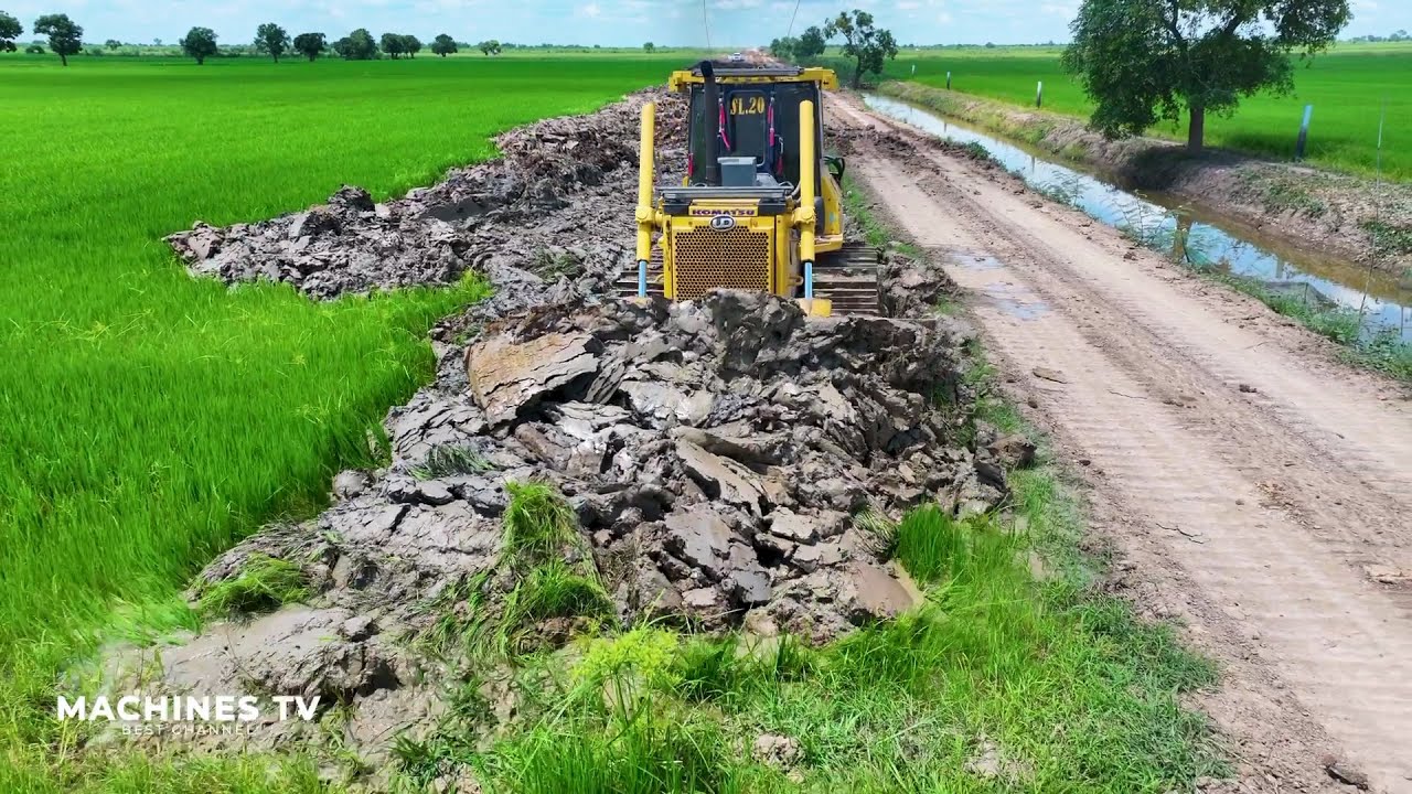Fantastic Rural Road Development In Tradition Building By Bulldozer KOMATSU D65PX, 15Ton Truck