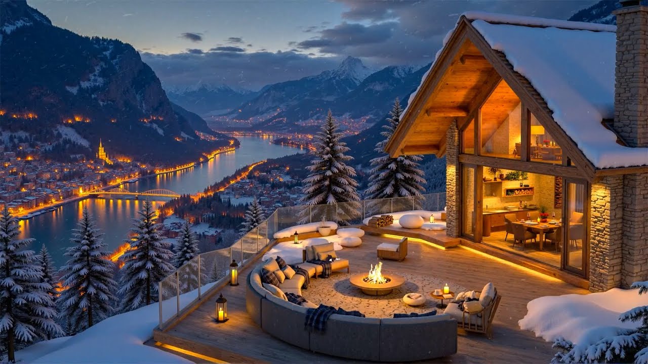 Mellow Winter Jazz at Cozy Café Terrace by the Fireplace❄️Relaxing Jazz for Focus & Peacefull Nights