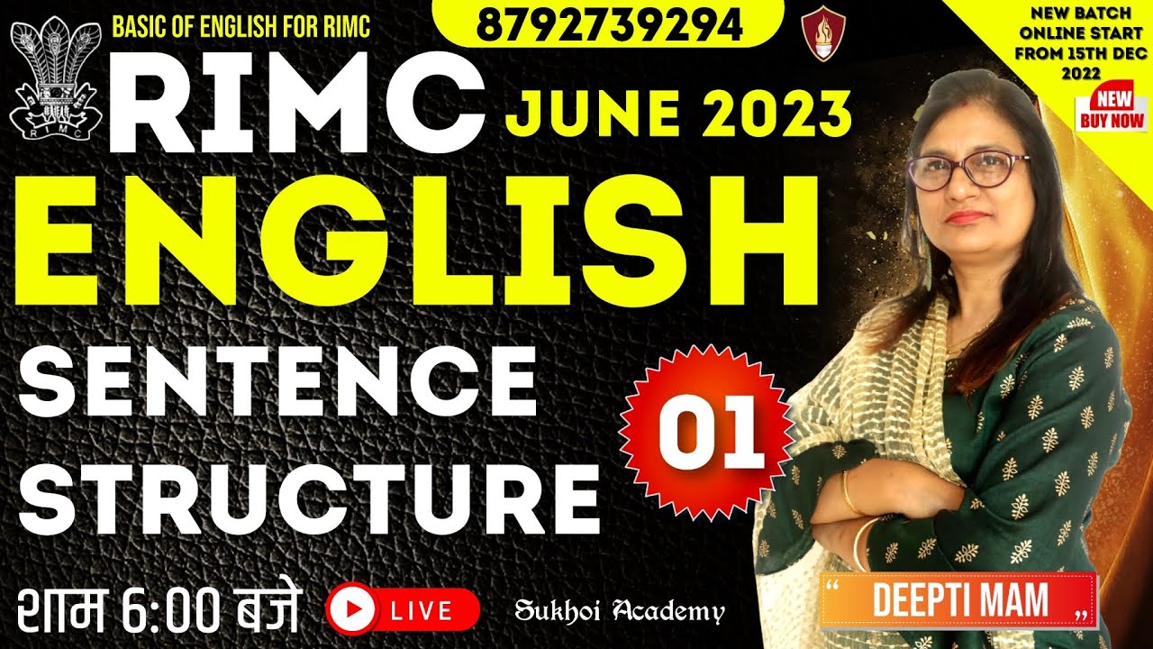 RIMC June 2023 | RIMC Coaching | RIMC English Sentence Structure ( Part - 1 ) | Deepti Mam