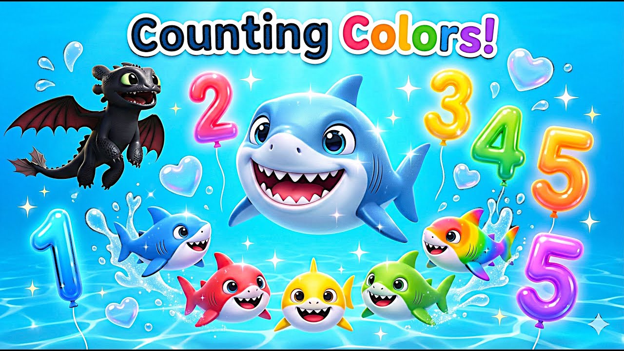 Sharky Counting Colors Song 🦈🎨 | Learn Colors & Numbers | Fun Baby Shark Dance Rhyme