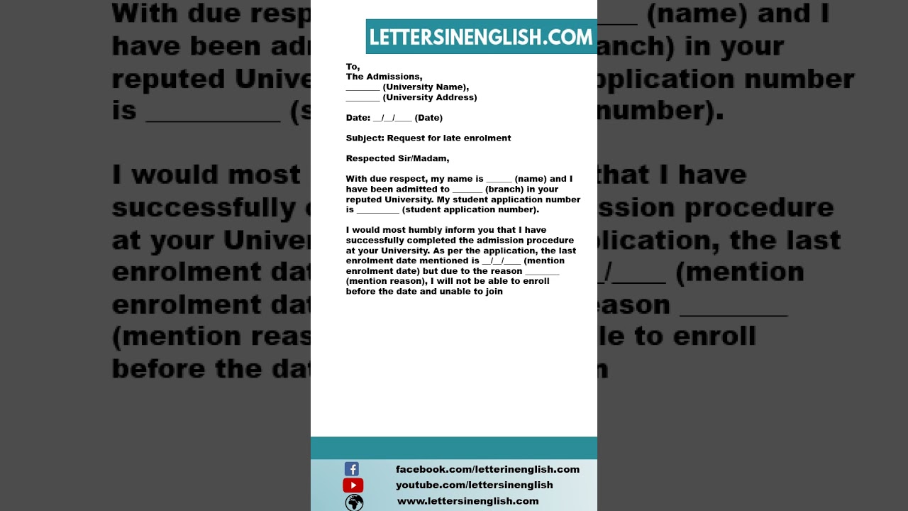 Request Letter for Late Enrolment - Sample Letter of Request to University for Late Enrollment