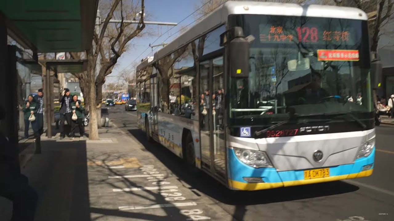 China, Beijing, trolleybus 128 ride from DONG SI LU KOU NAN to TIAN TAN TI YU CHANG