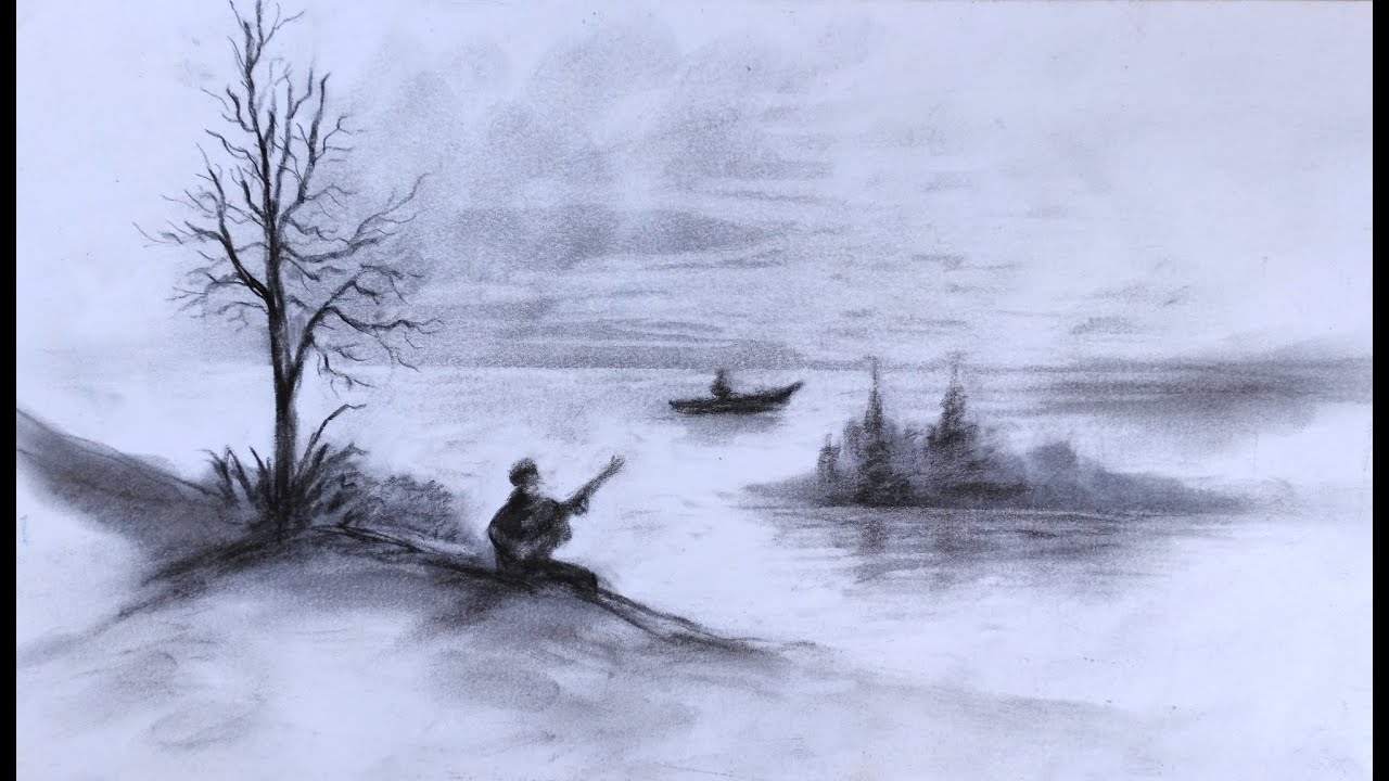COMMENT DESSINER  UN  PAYSAGE AU  FUSAIN  TECHNIQUE  RAPIDE