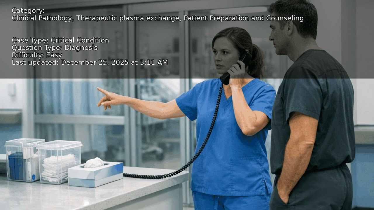 Patient Preparation and Counseling, Therapeutic plasma exchange, Clinical Pathology - Full Vignette