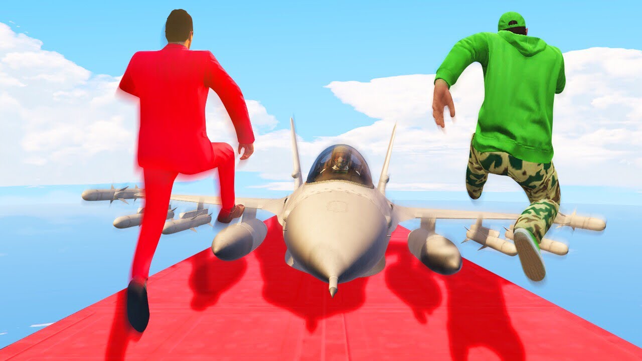 ПЕРЕПРЫГИВАЙ ЧЕРЕЗ ЛЕТАЮЩИЙ РЕАКТИВНЫЙ САМОЛЁТ! (Смешные моменты GTA 5)