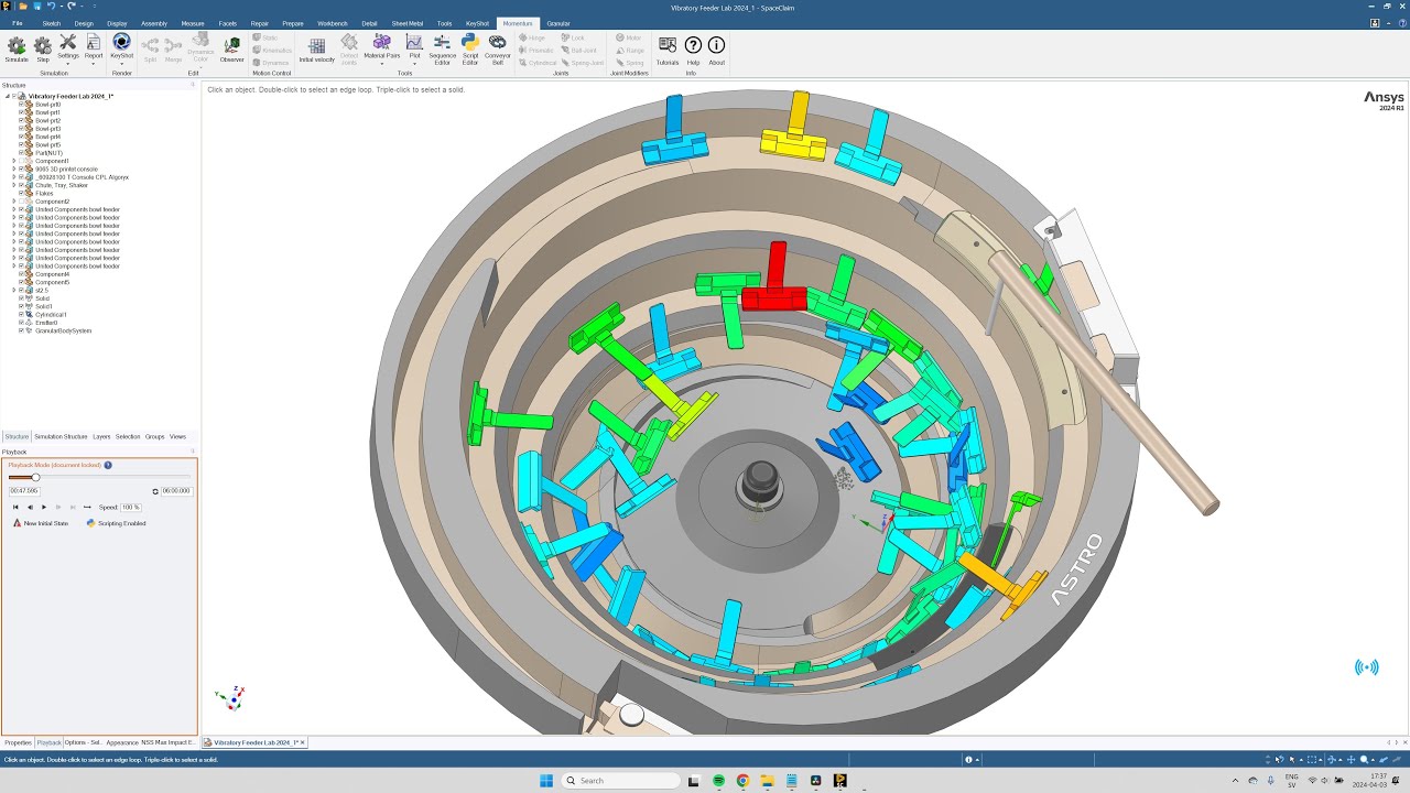 Bowl feeder simulation - How to make it vibrate