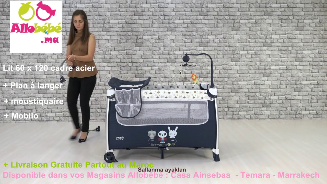 Parc Lit bébé + moustiquaire + plan à langer + mobilo
